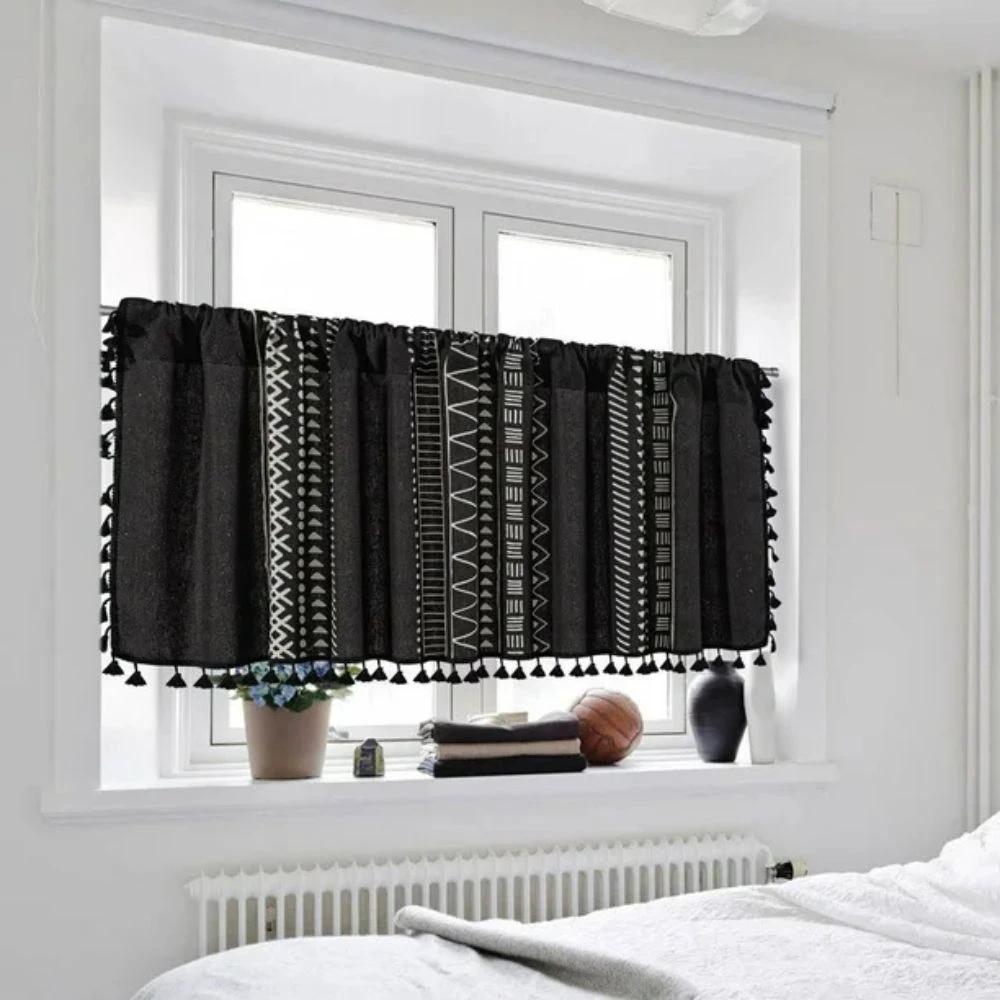 Black Geometric Tribal Tassel Cabinet Curtain by Casa & Beyond