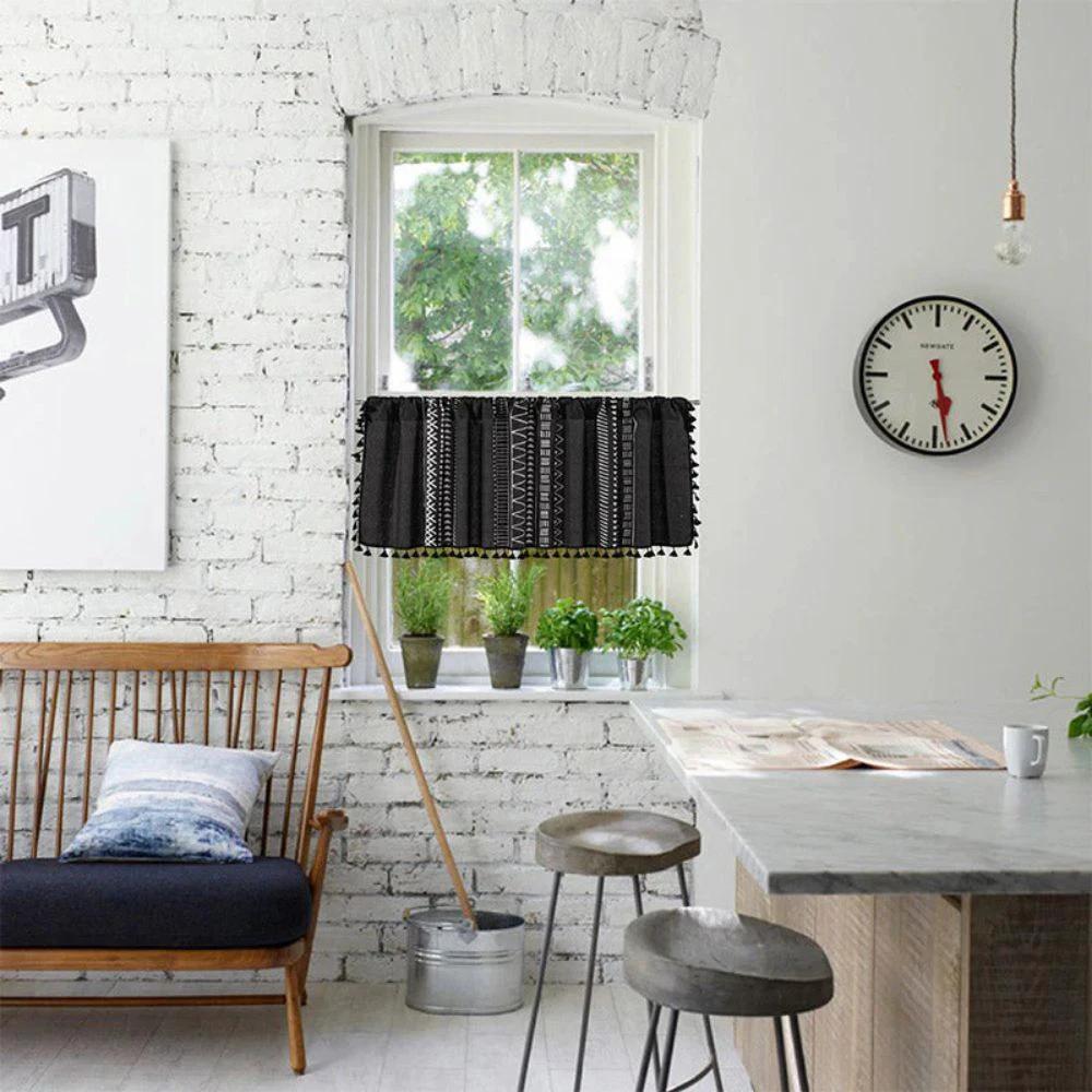 Black Geometric Tribal Tassel Cabinet Curtain by Casa & Beyond