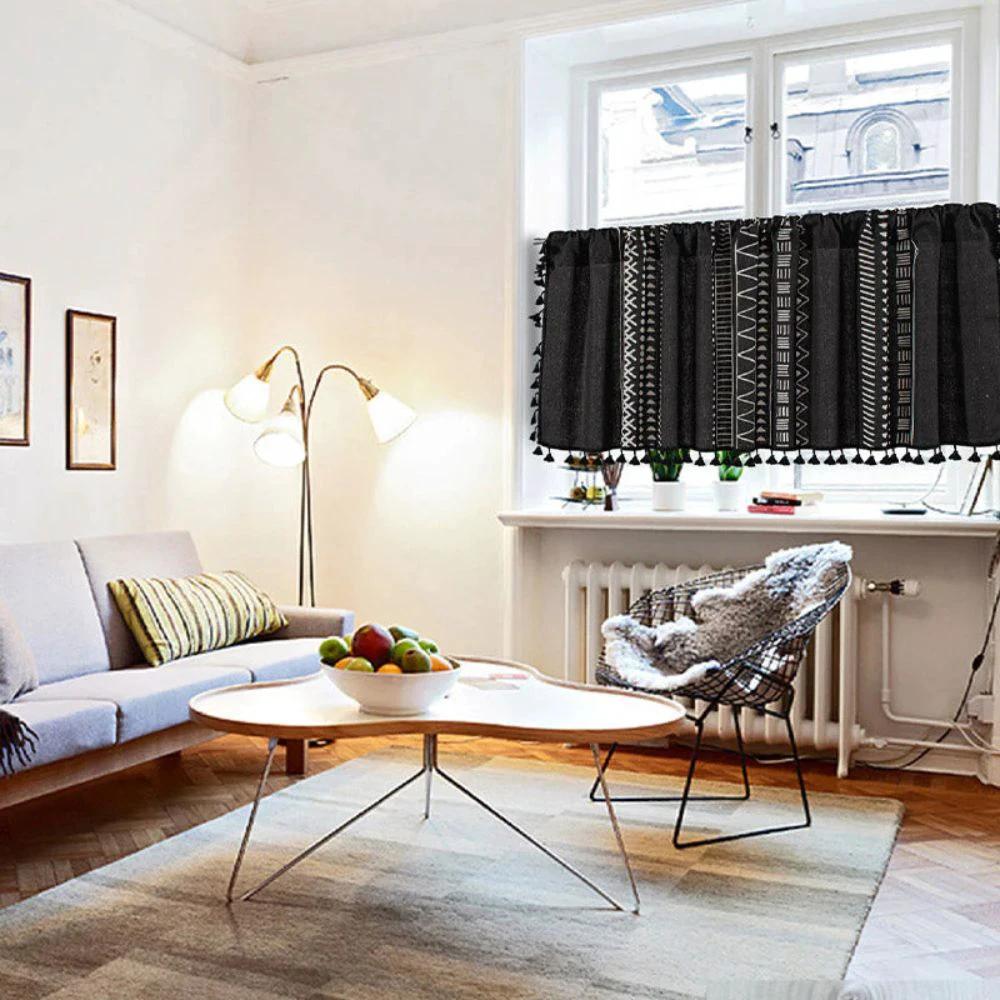 Black Geometric Tribal Tassel Cabinet Curtain by Casa & Beyond