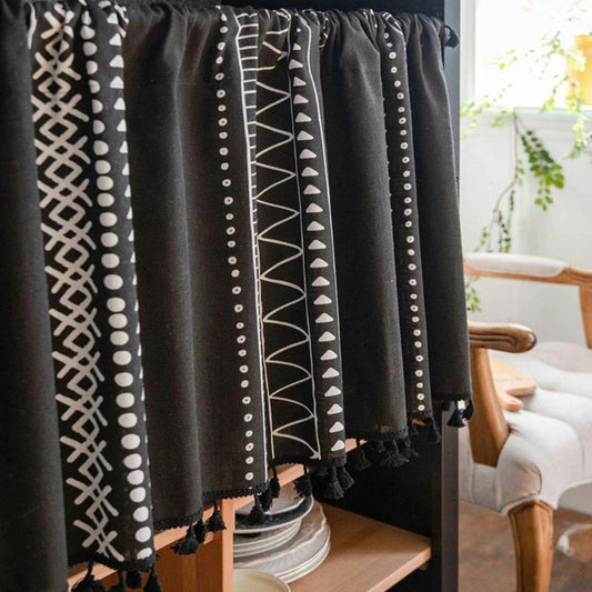 Black Geometric Tribal Tassel Cabinet Curtain by Casa & Beyond