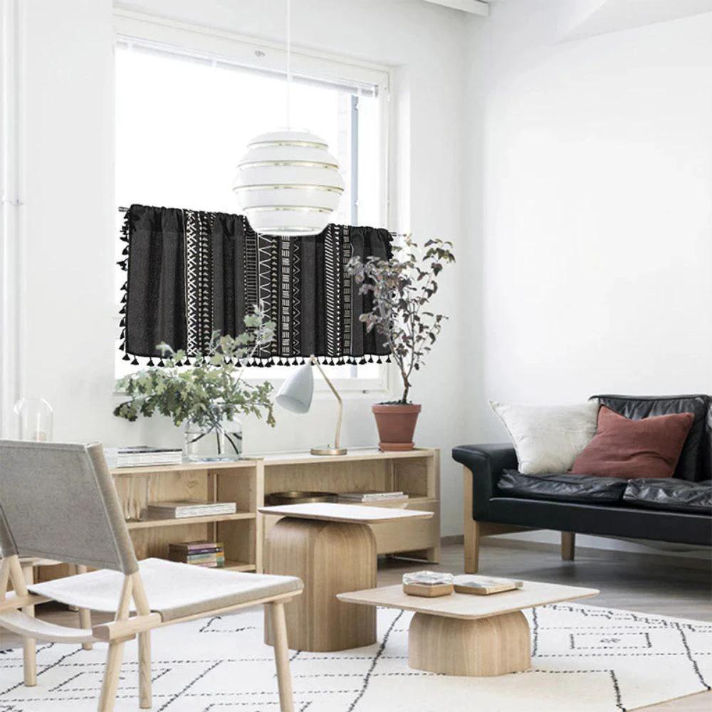 Black Geometric Tribal Tassel Cabinet Curtain by Casa & Beyond