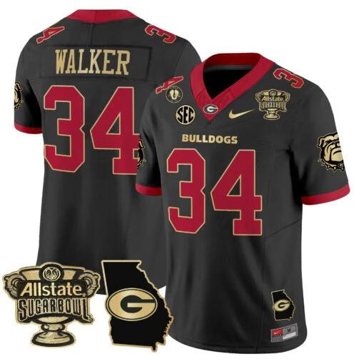 Herschel Walker Jersey #34 Georgia Bulldogs 2025 Sugar Bowl Patch Vapor Black Gold Trim by My Store
