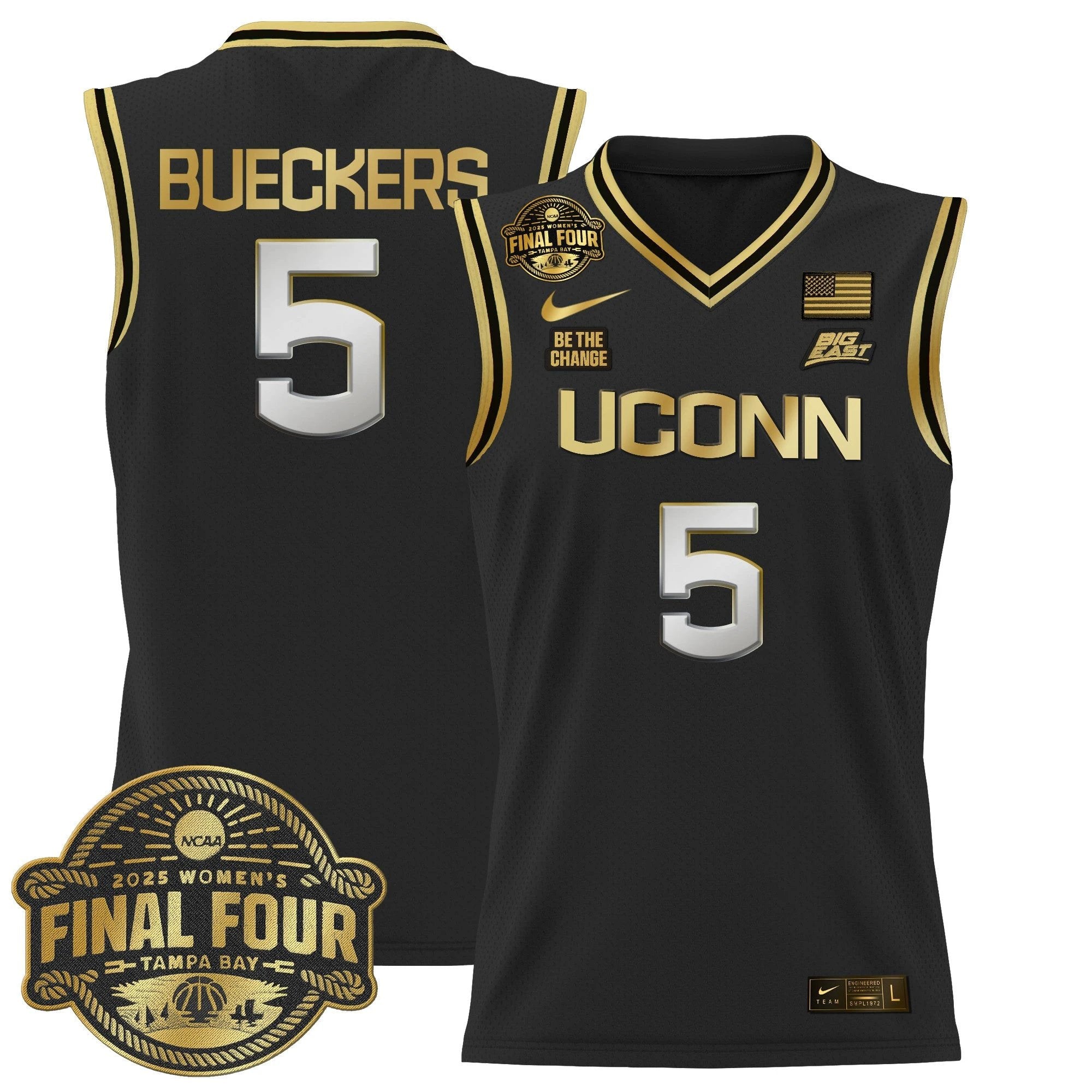 Paige Bueckers Jersey #5 UConn Huskies 2025 Big Eat Final Four Patch Black Gold by My store basketball