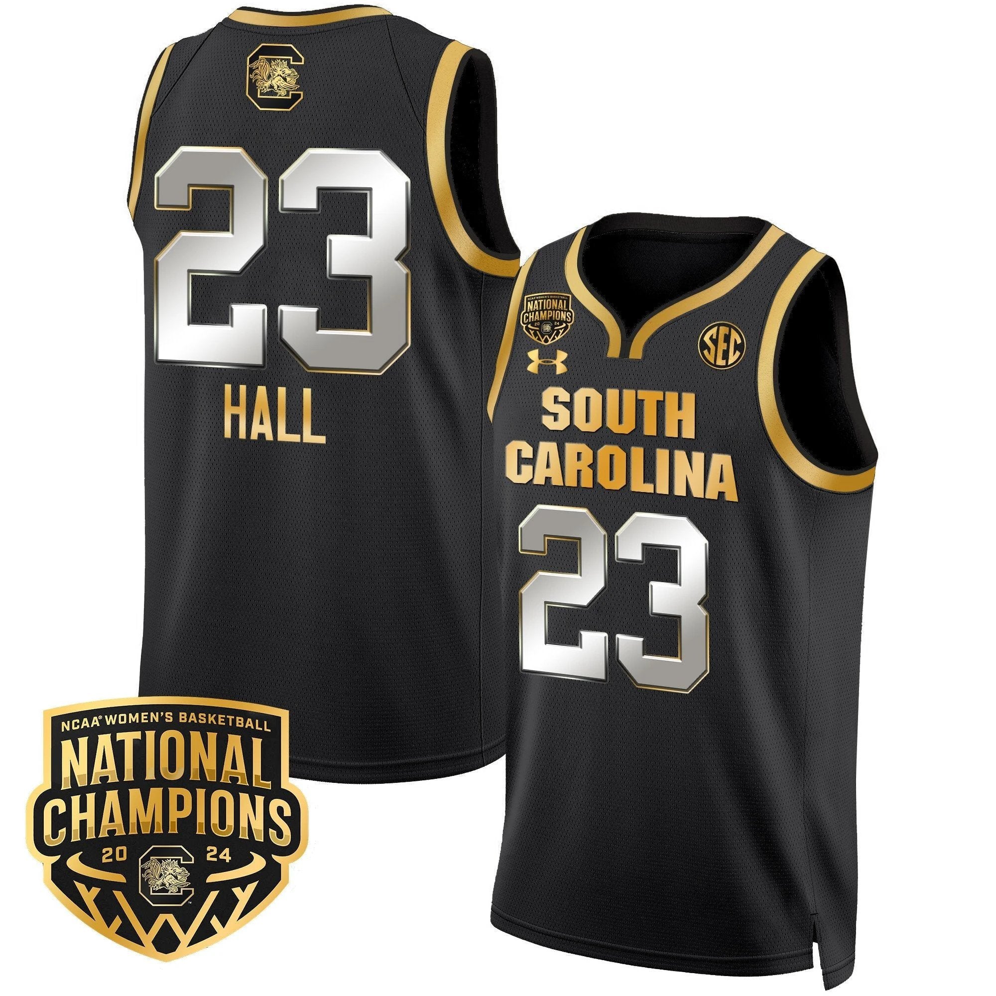 Bree Hall Jersey #23 South Carolina Gamecocks Basketball 2024 National Champions All Stitched Black Gold by My store basketball