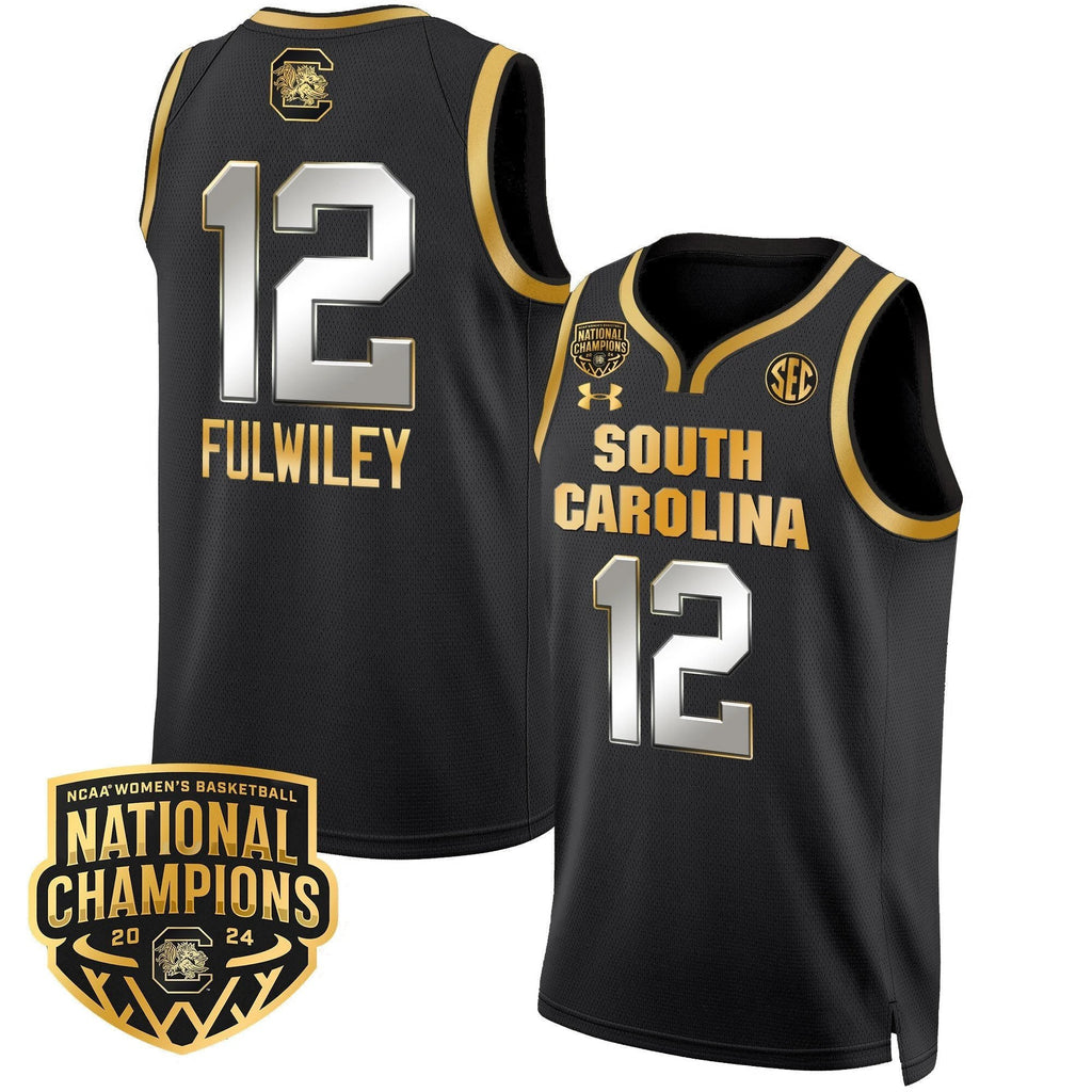 MiLaysia Fulwiley Jersey #12 South Carolina Gamecocks Basketball 2024 National Champions All Stitched Black Gold by My store basketball