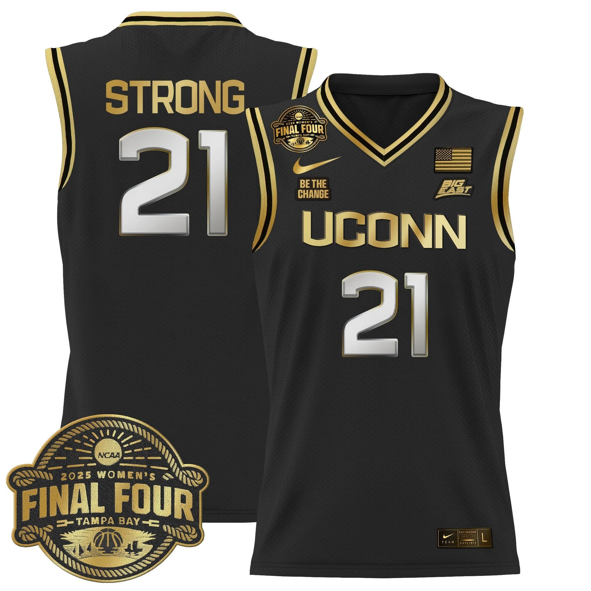 Sarah Strong Jersey #21 UConn Huskies 2025 Big Eat Final Four Patch Black Gold by My store basketball