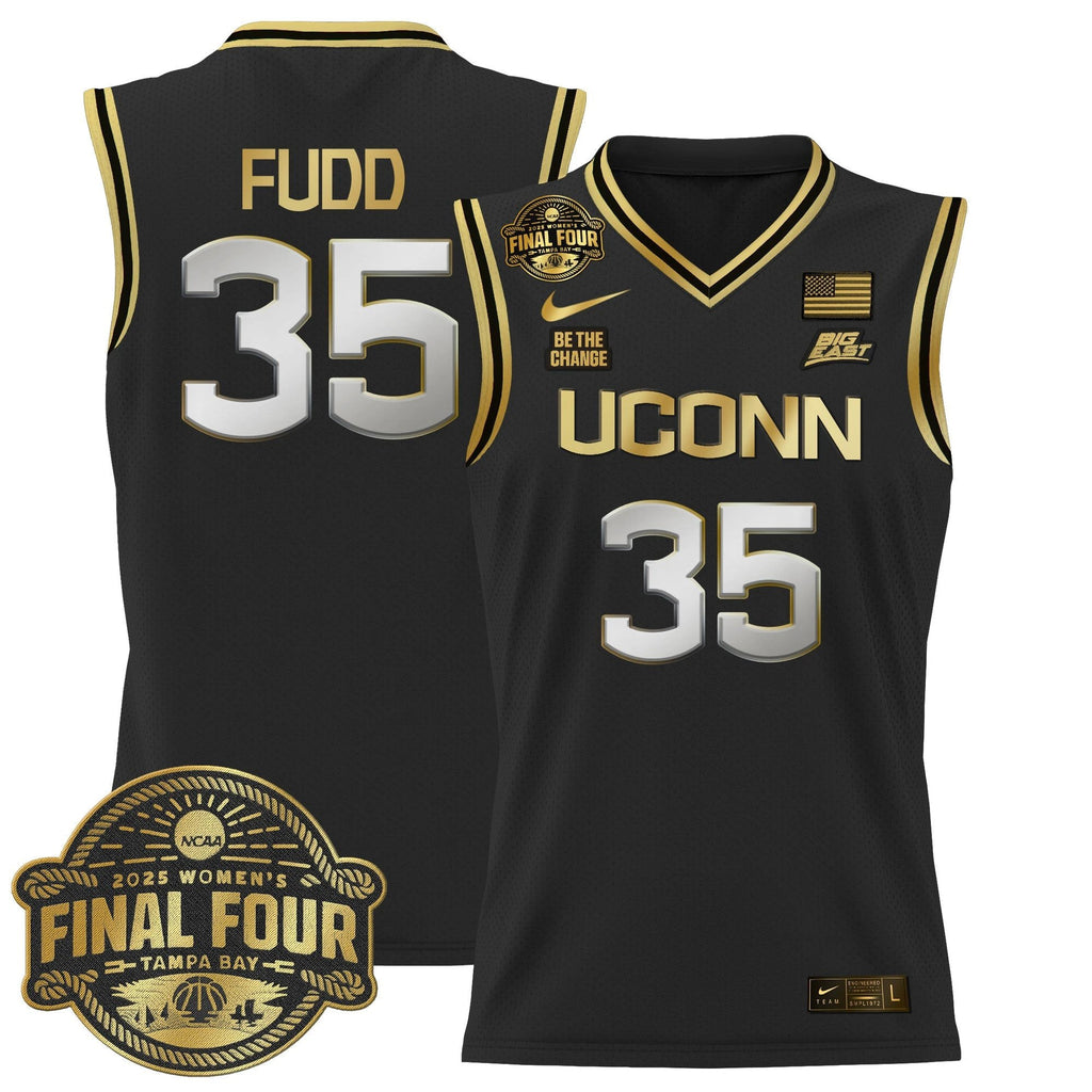 Azzi Fudd Jersey #35 UConn Huskies 2025 Big Eat Final Four Patch Black Gold by My store basketball