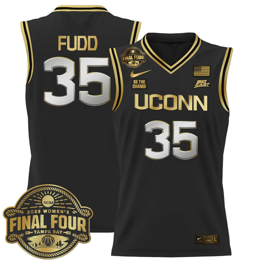Azzi Fudd Jersey #35 UConn Huskies 2025 Big Eat Final Four Patch Black Gold by My store basketball