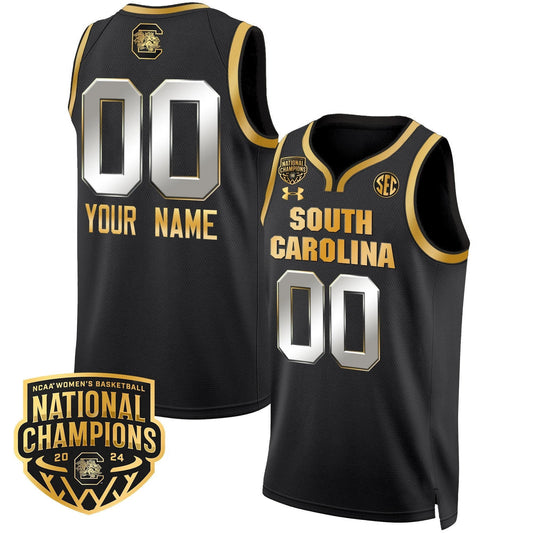 Custom South Carolina Gamecocks Basketball Jersey Name and Number 2024 National Champions All Stitched Black Gold by My store basketball