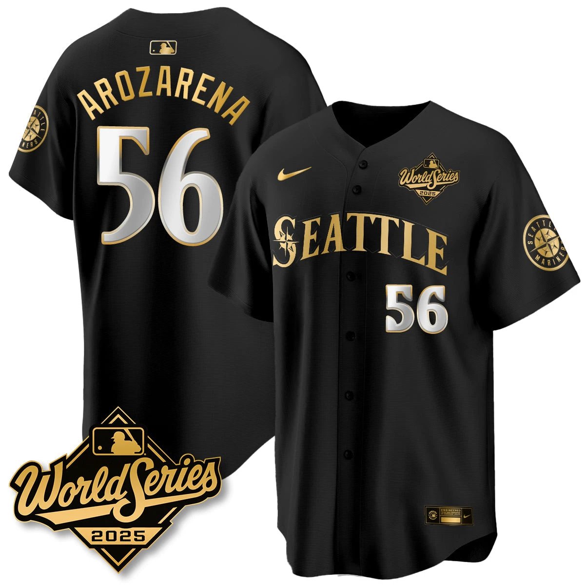 Seattle Mariners 2025 World Series Gold Jersey - All Stitched by Seattle Mariners