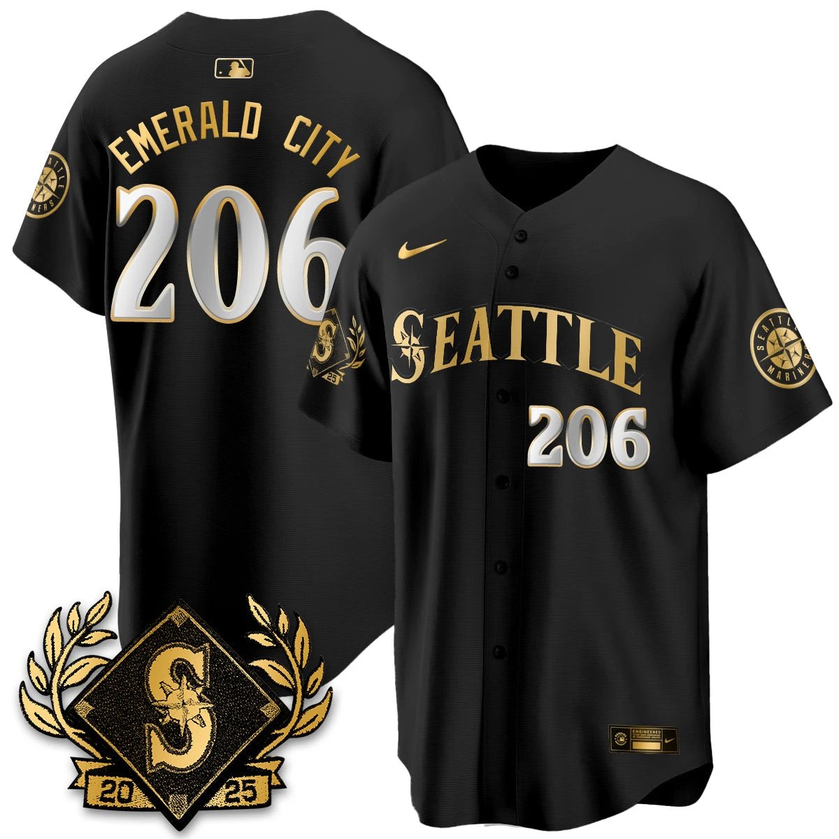 Seattle Mariners 2025 Series Gold Champions Jersey - All Stitched by Seattle Mariners
