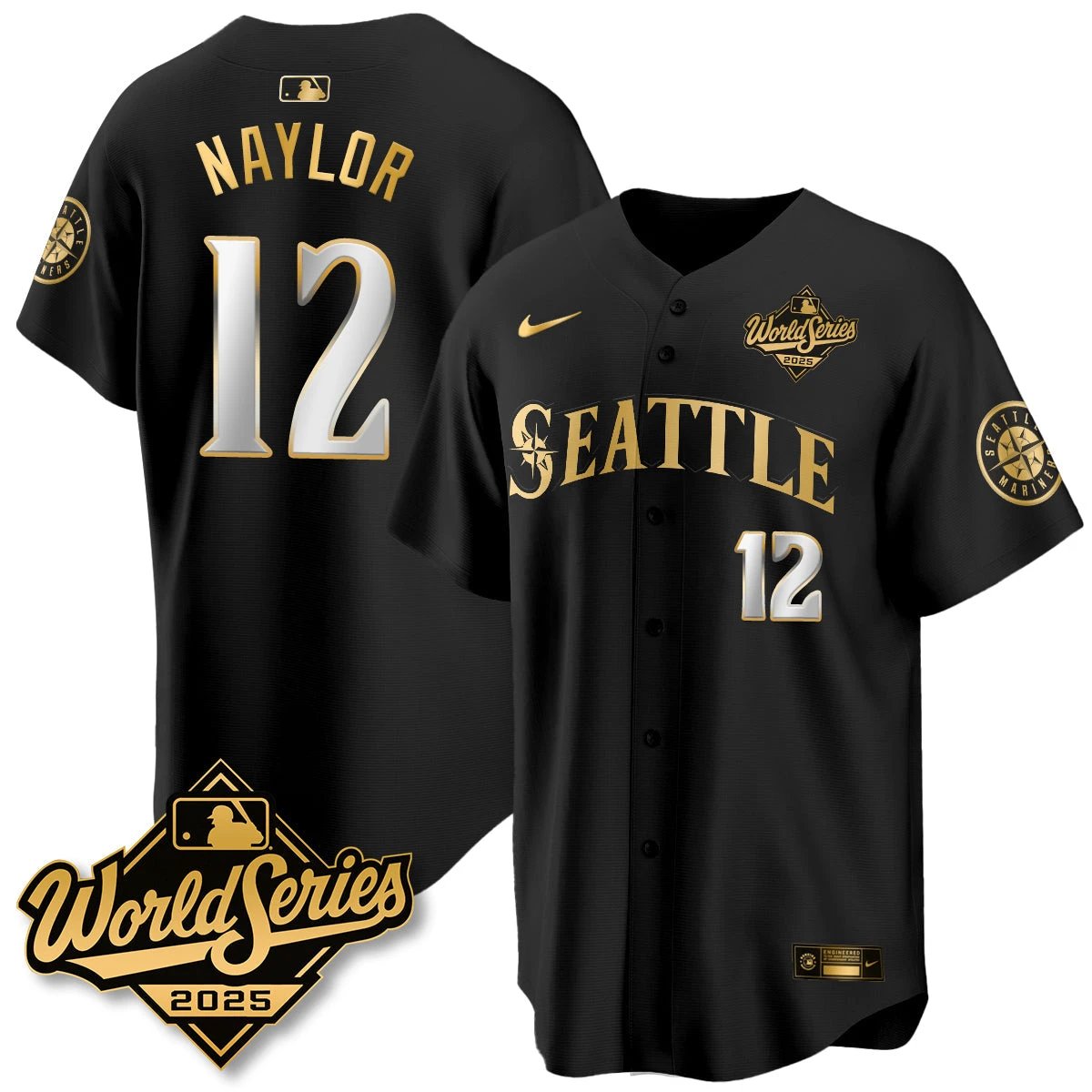 Seattle Mariners 2025 World Series Gold Jersey - All Stitched by Seattle Mariners
