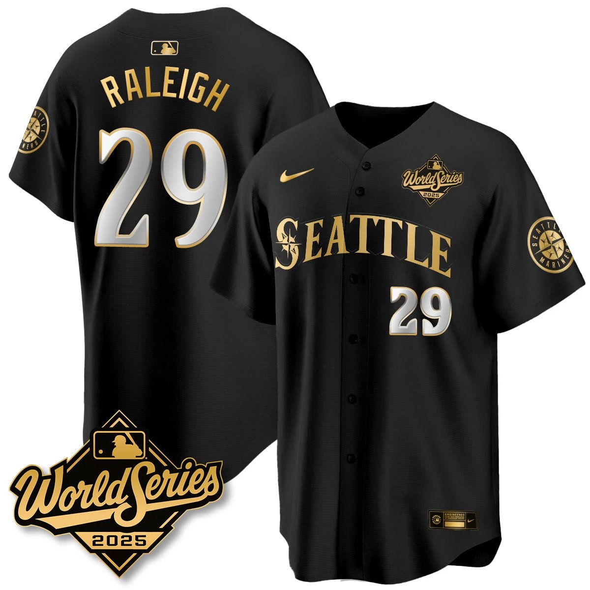 Seattle Mariners 2025 World Series Gold Jersey - All Stitched by Seattle Mariners