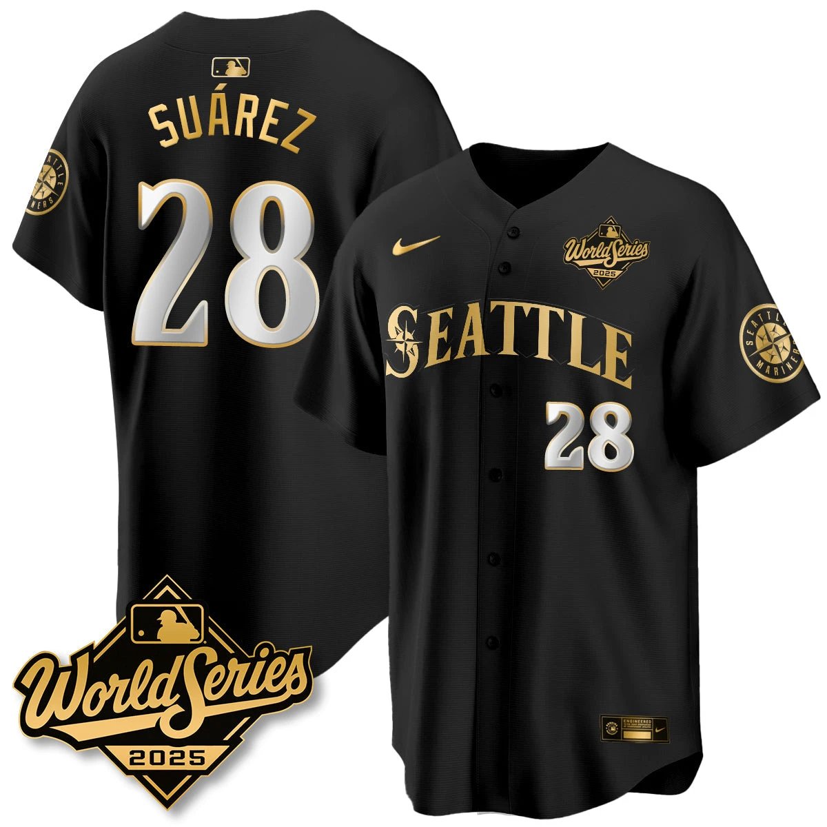 Seattle Mariners 2025 World Series Gold Jersey - All Stitched by Seattle Mariners