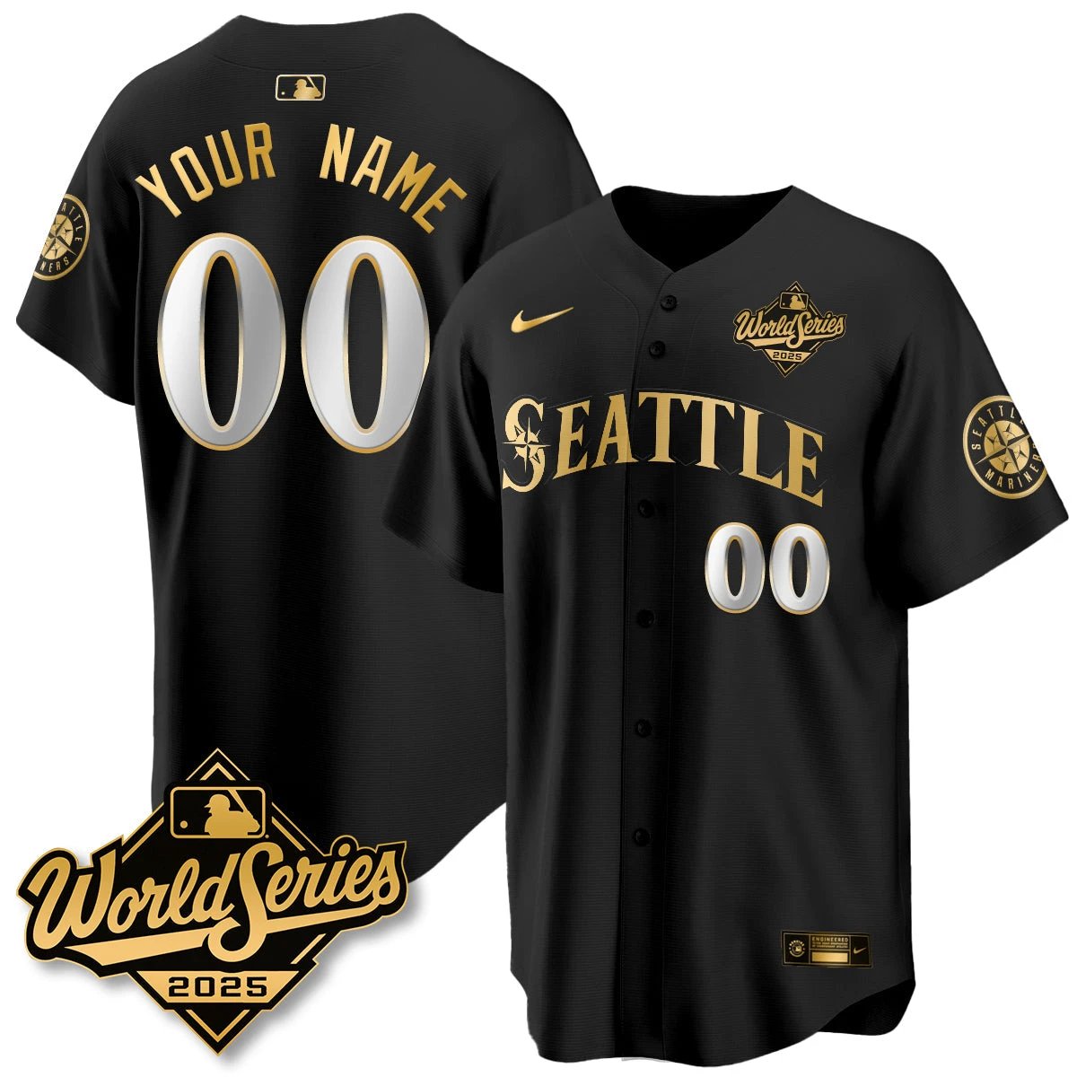 Seattle Mariners 2025 World Series Gold Jersey - All Stitched by Seattle Mariners