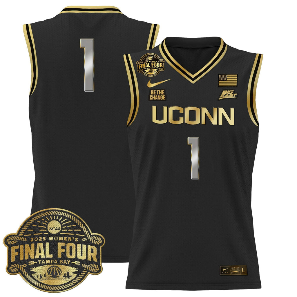 Team Jersey #1 UConn Huskies 2025 Big Eat Final Four Patch Stitched Black Gold by My store basketball