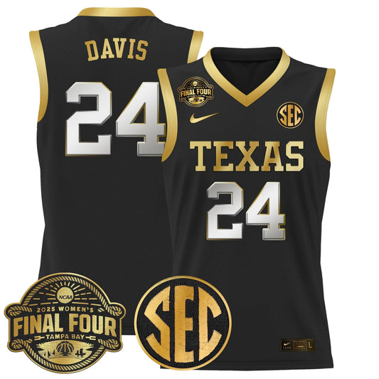 Clarissa Davis Jersey #24 Texas Longhorns 2025 Sec Final Four Patch Black Gold by My store basketball