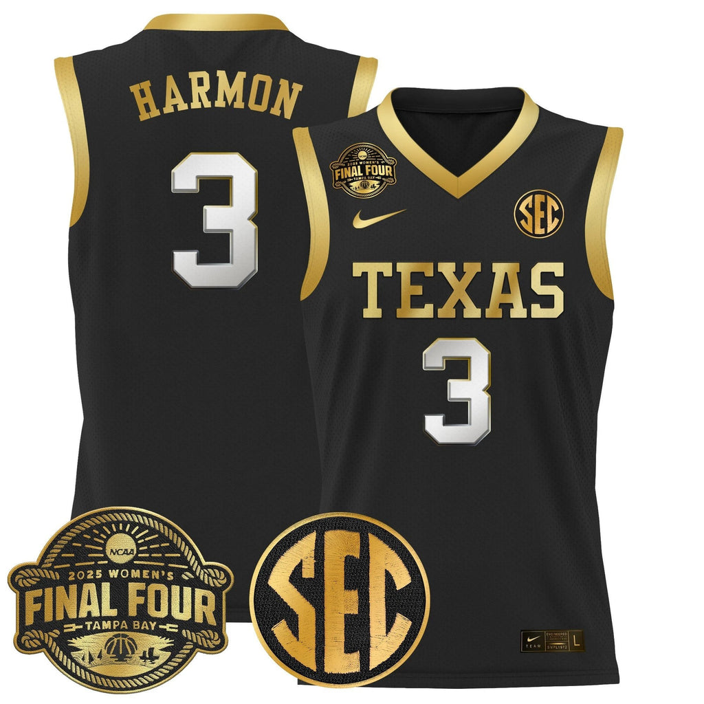Rori Harmon Jersey #3 Texas Longhorns 2025 Sec Final Four Patch Black Gold by My store basketball
