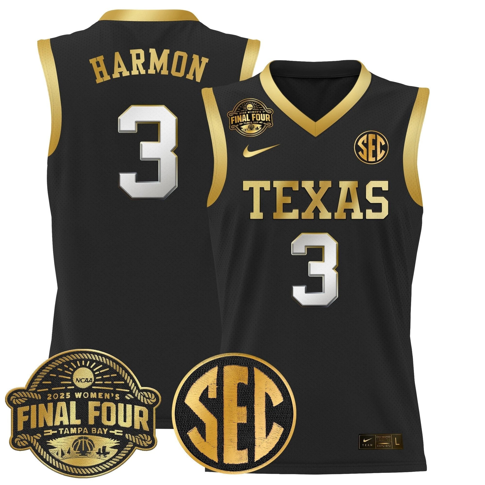 Rori Harmon Jersey #3 Texas Longhorns 2025 Sec Final Four Patch Black Gold by My store basketball