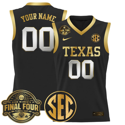 Custom Texas Longhorns Jersey 2025 Sec Final Four Patch Stitched Black Gold by My store basketball