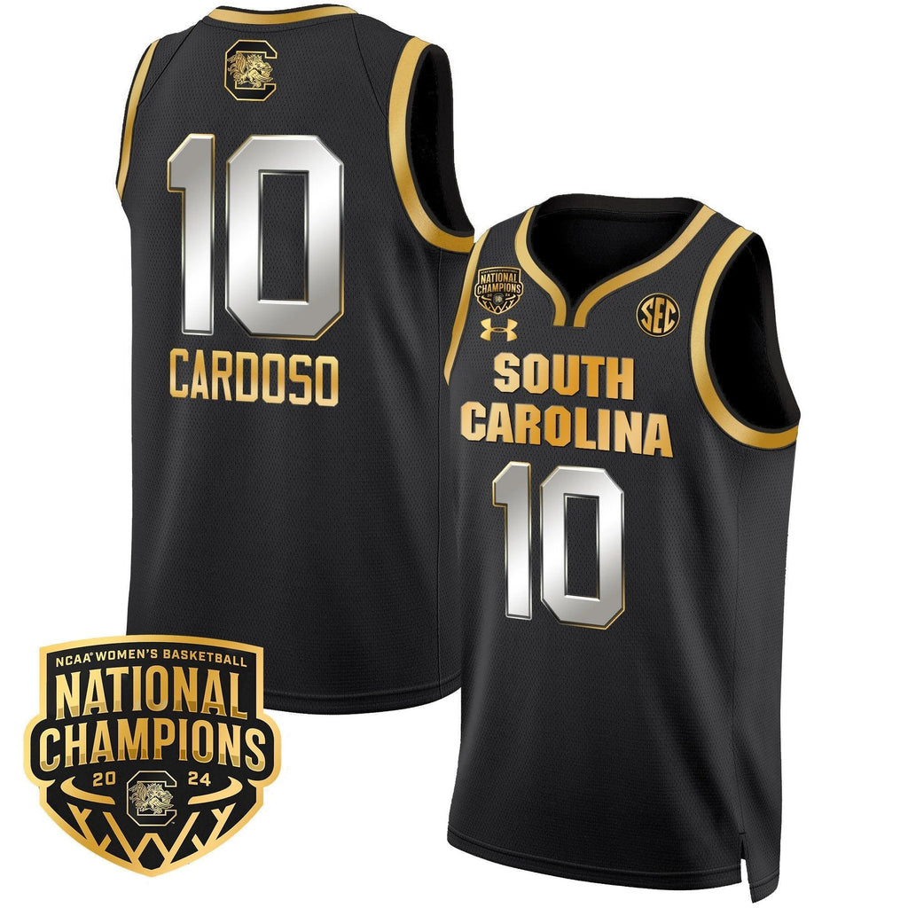 Kamilla Cardoso Jersey #10 South Carolina Gamecocks Basketball 2024 National Champions All Stitched Black Gold by My store basketball