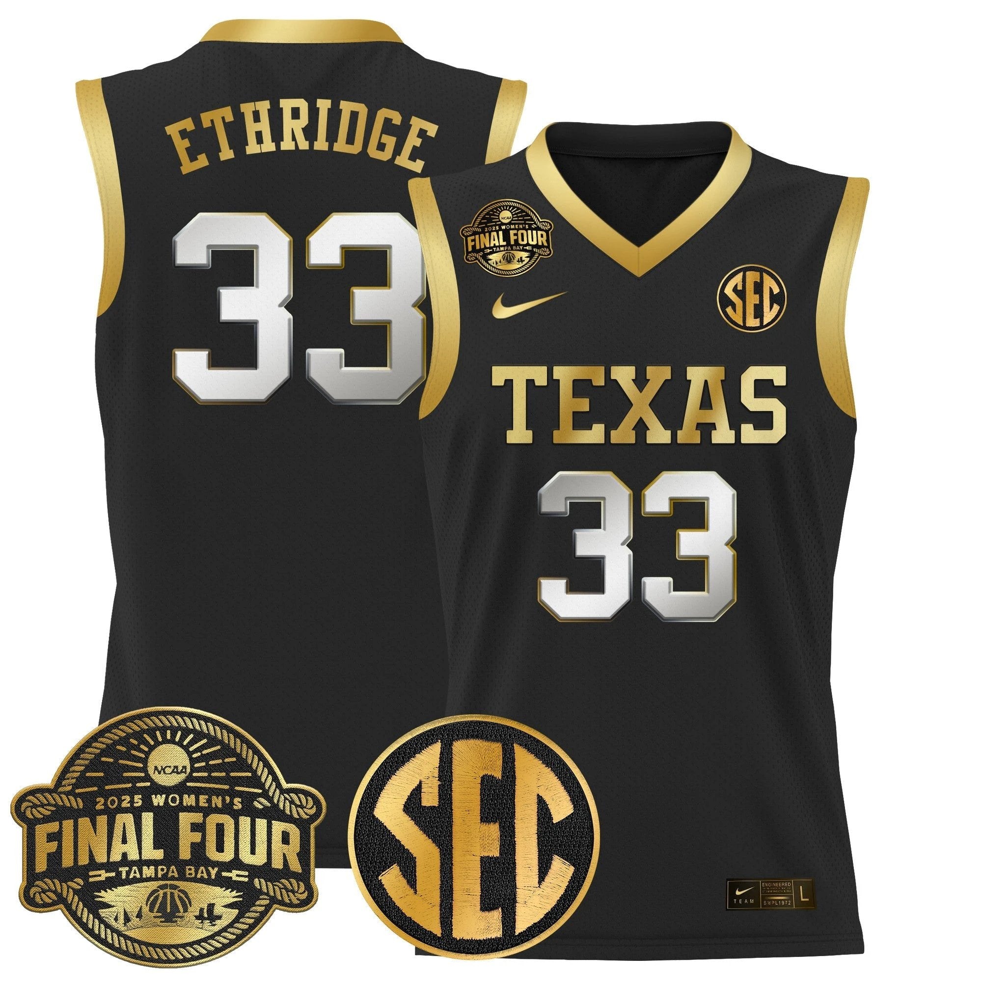 Kamie Ethridge Jersey #33 Texas Longhorns 2025 Sec Final Four Patch Black Gold by My store basketball