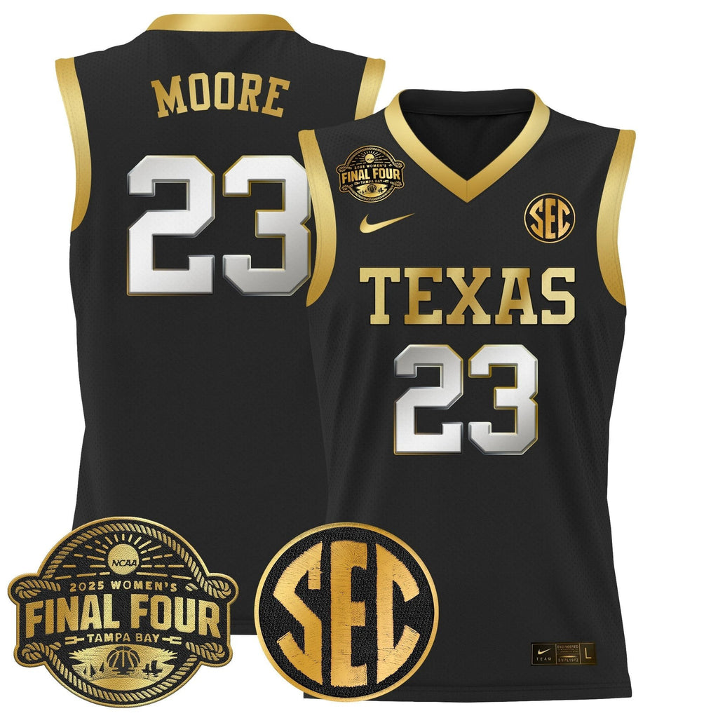 Aaliyah Moore Jersey #23 Texas Longhorns 2025 Sec Final Four Patch Black Gold by My store basketball
