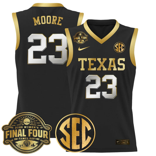 Aaliyah Moore Jersey #23 Texas Longhorns 2025 Sec Final Four Patch Black Gold by My store basketball