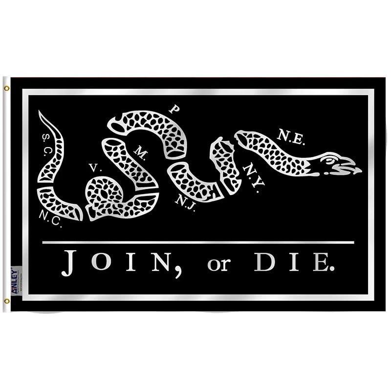 Black Join Or Die Flag - Rattlesnake Flag with Brass Grommets 3X5Ft Banner USA by flagsjustdoit