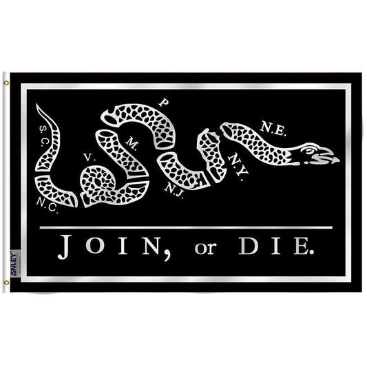 Black Join Or Die Flag - Rattlesnake Flag with Brass Grommets 3X5Ft Banner USA by flagsjustdoit