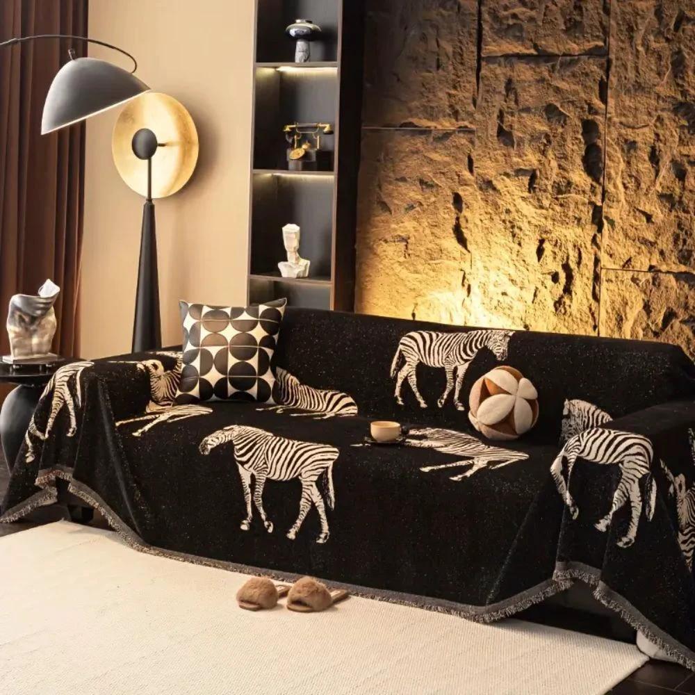 Black Stride Zebra Sofa Cover by Casa & Beyond