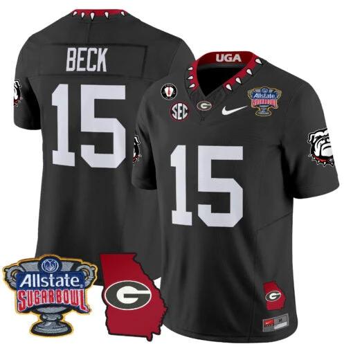 Carson Beck Jersey #15 Georgia Bulldogs 2025 Sugar Bowl Patch Vapor Black by My Store