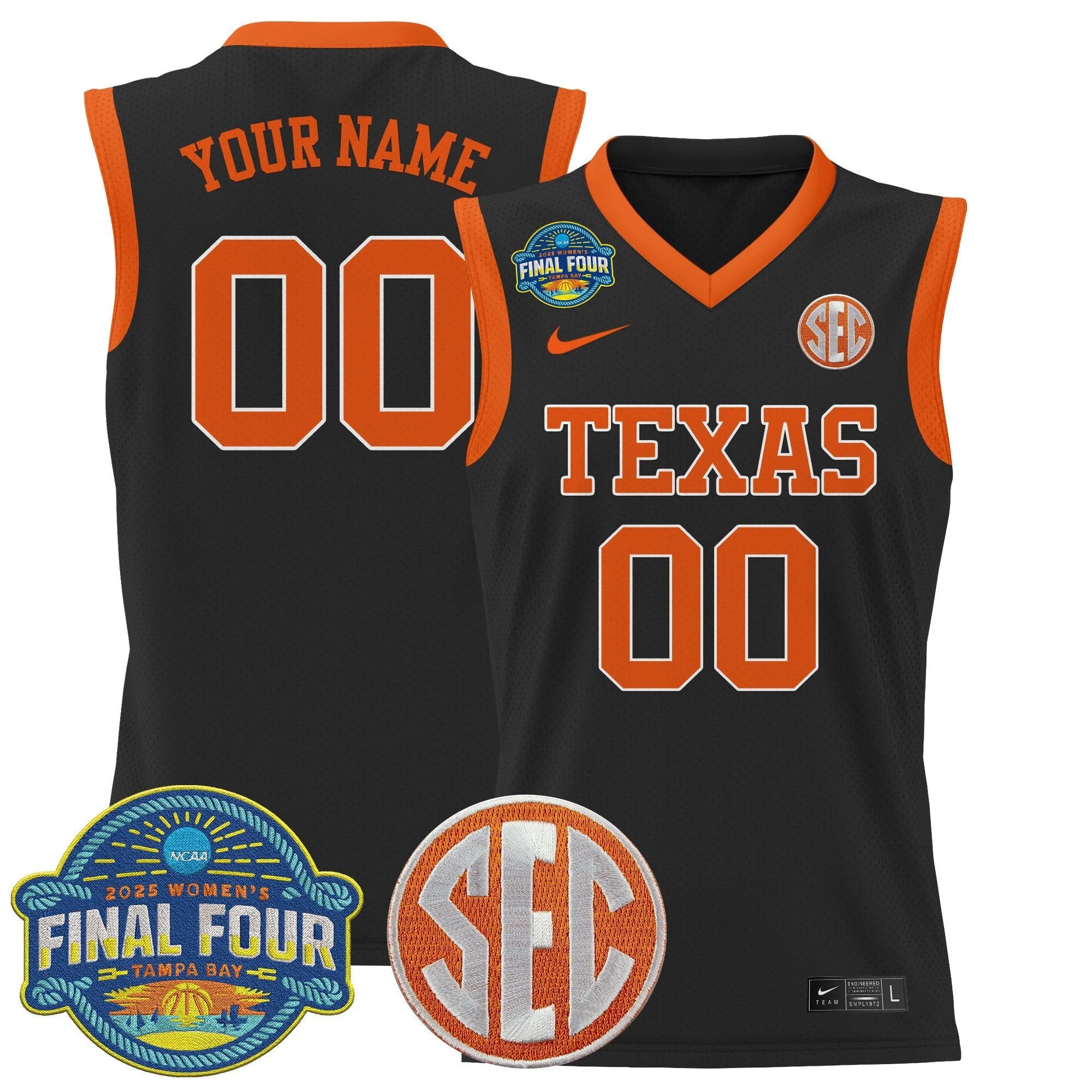 Custom Texas Longhorns Jersey 2025 Sec Final Four Patch Stitched Black by My store basketball