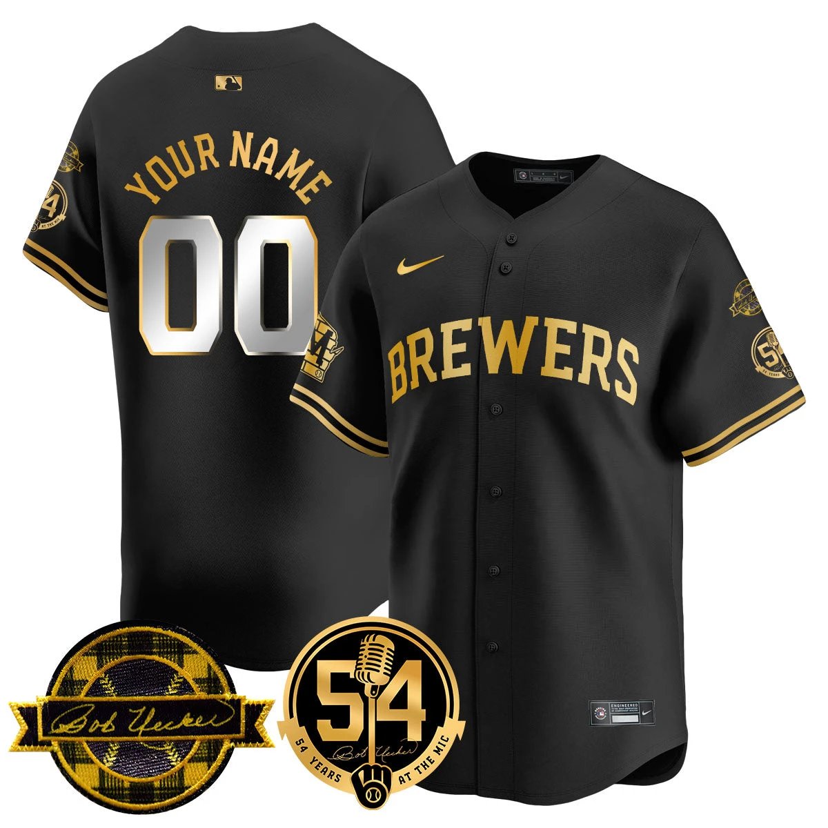 Milwaukee Brewers Jersey - Bob Uecker, 54th Seasons for Brewers Custom Jersey - All Stitched by Milwaukee Brewers
