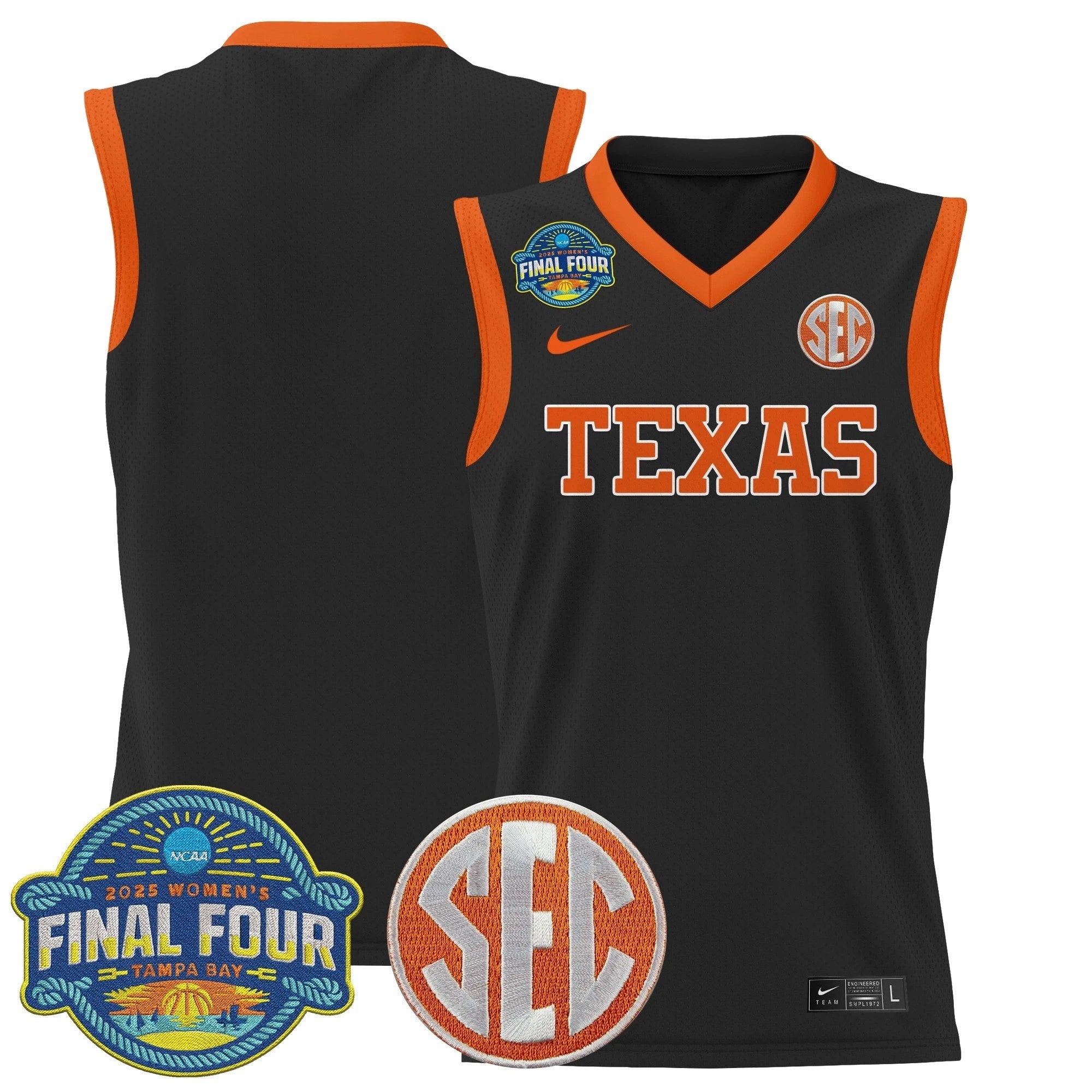 Team Jersey Texas Longhorns 2025 Sec Final Four Patch Stitched Black by My store basketball