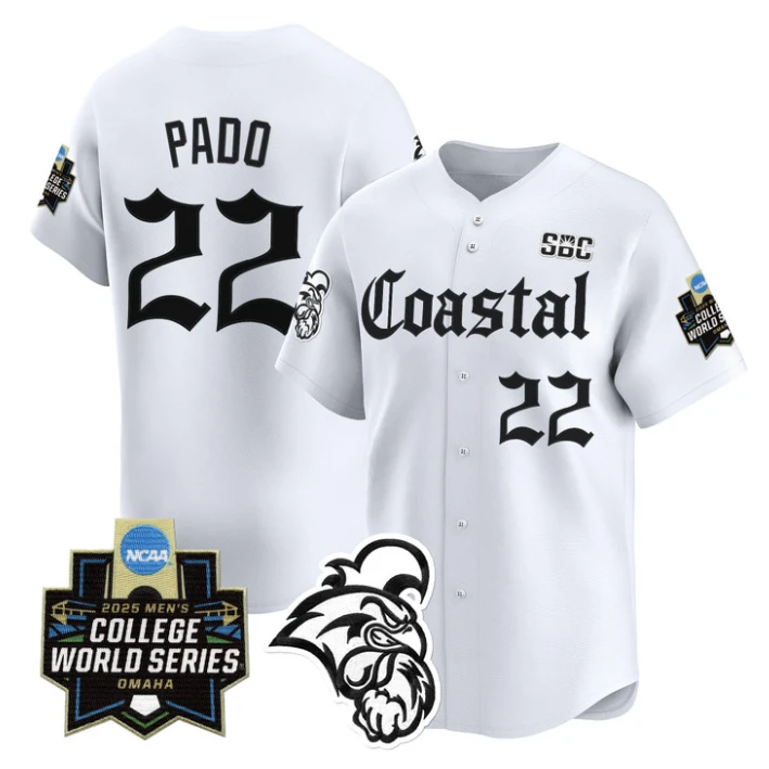 Blagen Pado Jersey #22 Coastal Carolina 2025 World Series Gothic Edition White by My Store