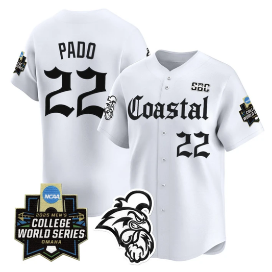 Blagen Pado Jersey #22 Coastal Carolina 2025 World Series Gothic Edition White by My Store