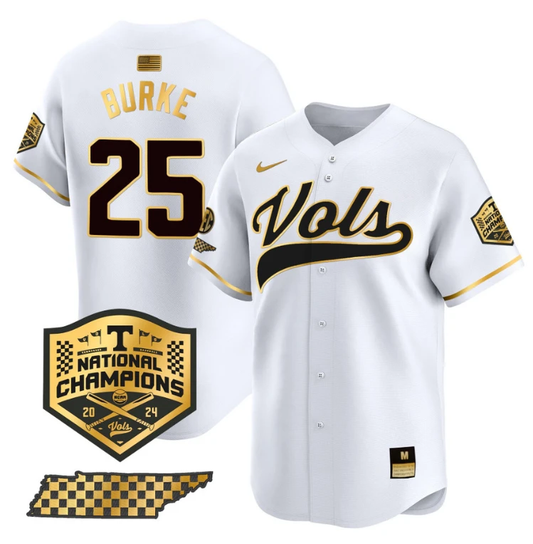 Blake Burke Jersey #25 Tennessee Vols 2024 Champions Stitched White Gold by My Store