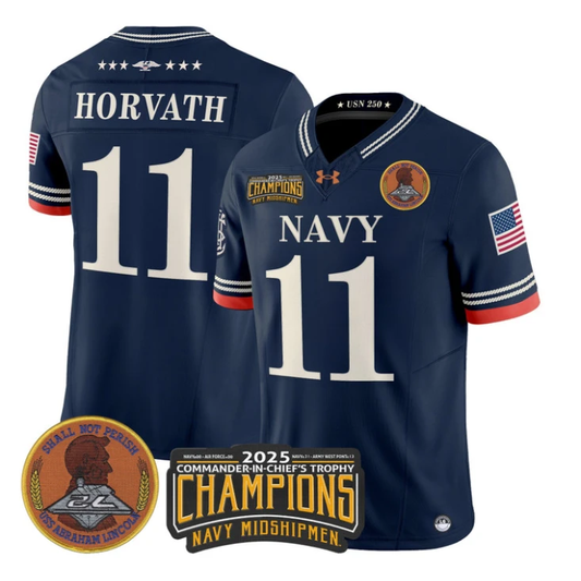 Blake Horvath Jersey #11 Navy Midshipmen 2025 Trophy Champions Stitched Navy by My Store NCAA Football Jerseys