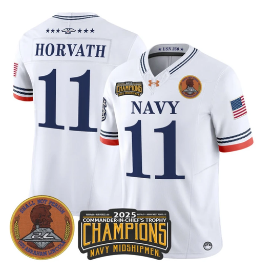 Blake Horvath Jersey #11 Navy Midshipmen 2025 Trophy Champions Stitched White by My Store NCAA Football Jerseys