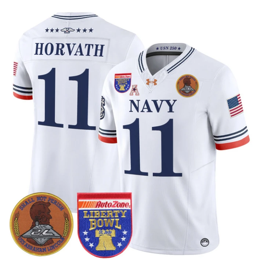 Blake Horvath Jersey #11 Navy Midshipmen 250th 2026 Liberty Bowl Stitched White by My Store NCAA Football Jerseys