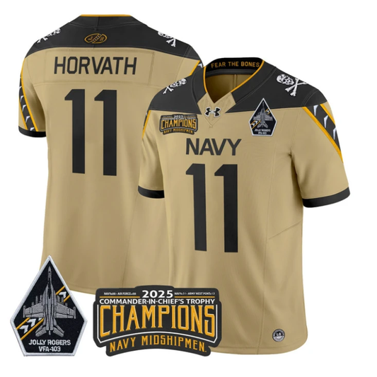 Blake Horvath Jersey #11 Navy Midshipmen Jolly Rogers 2025 Trophy Gold by My Store NCAA Football Jerseys