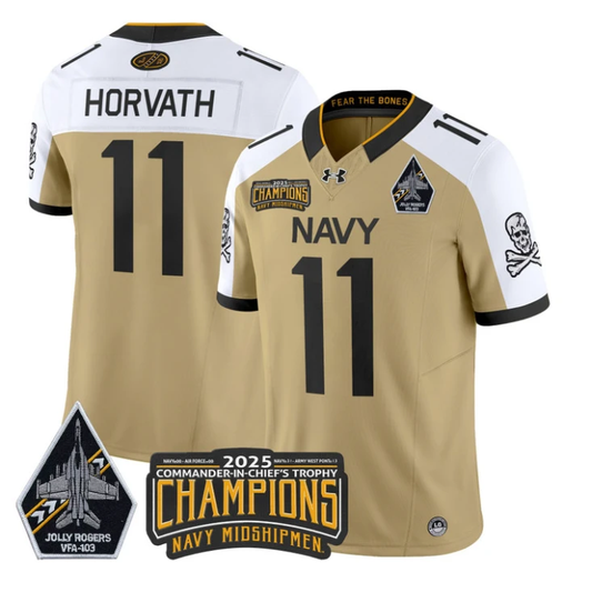 Blake Horvath Jersey #11 Navy Midshipmen Jolly Rogers 2025 Trophy Gold Alternate by My Store NCAA Football Jerseys