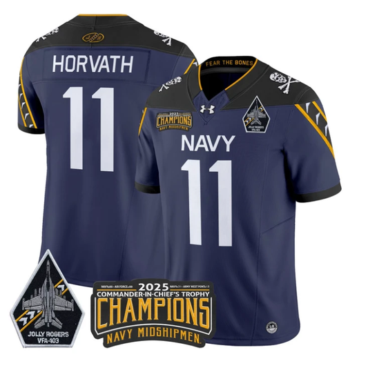 Blake Horvath Jersey #11 Navy Midshipmen Jolly Rogers 2025 Trophy Navy by My Store NCAA Football Jerseys