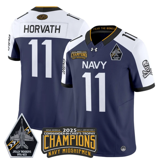 Blake Horvath Jersey #11 Navy Midshipmen Jolly Rogers 2025 Trophy Navy Alternate by My Store NCAA Football Jerseys