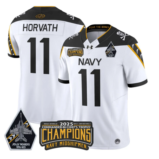 Blake Horvath Jersey #11 Navy Midshipmen Jolly Rogers 2025 Trophy White by My Store NCAA Football Jerseys