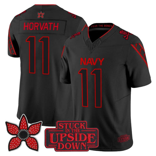 Blake Horvath Jersey #11 Navy Midshipmen Stranger Things x Jolly Roger Stitched by NCAA Football Jersey