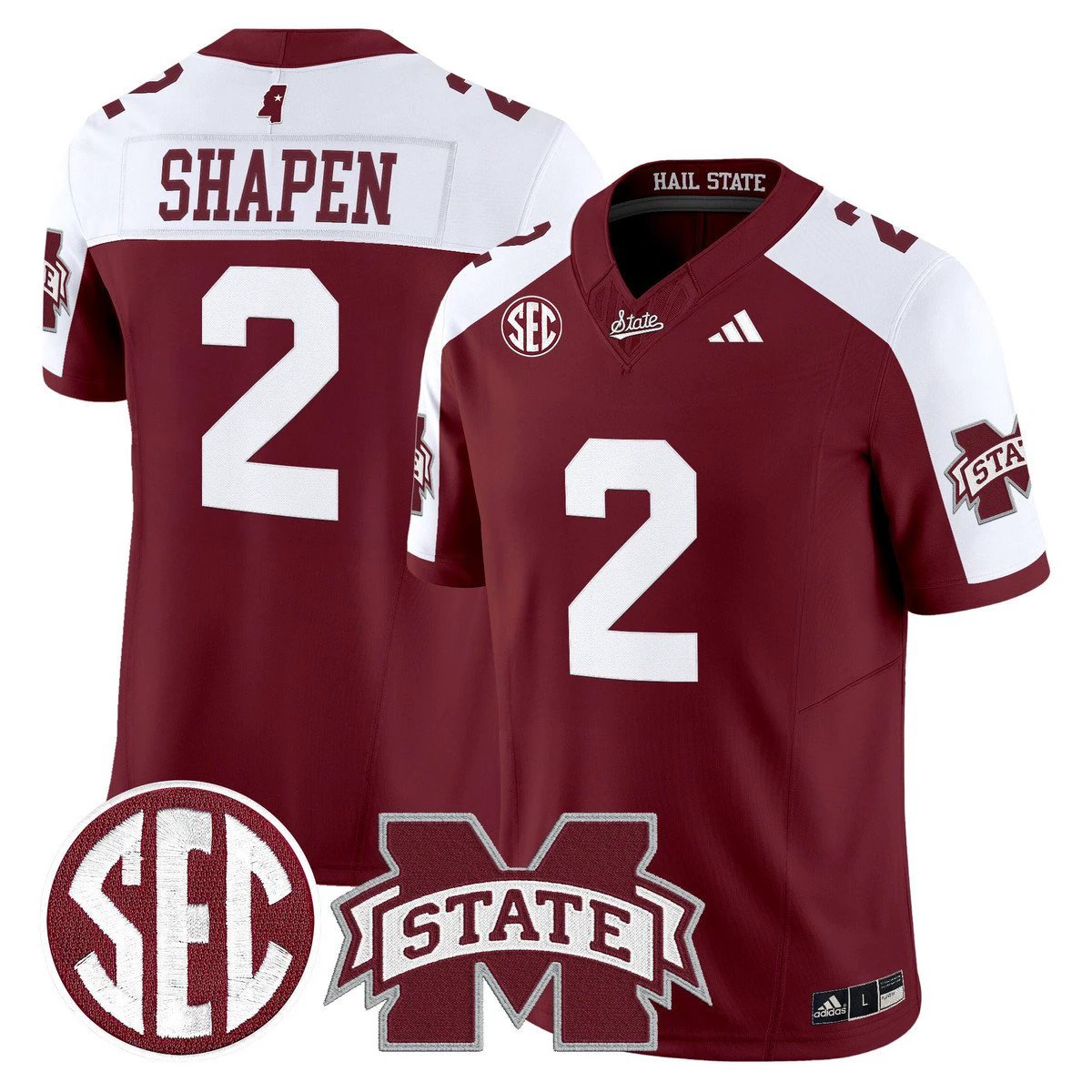 Blake Shapen Jersey #2 Mississippi State Bulldogs Dark Mode Stitched Maroon Alter by My Store NCAA Football Jerseys