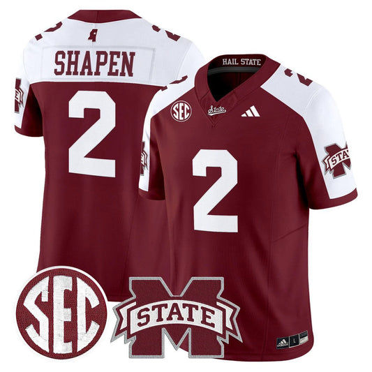 Blake Shapen Jersey #2 Mississippi State Bulldogs Dark Mode Stitched Maroon Alter by My Store NCAA Football Jerseys
