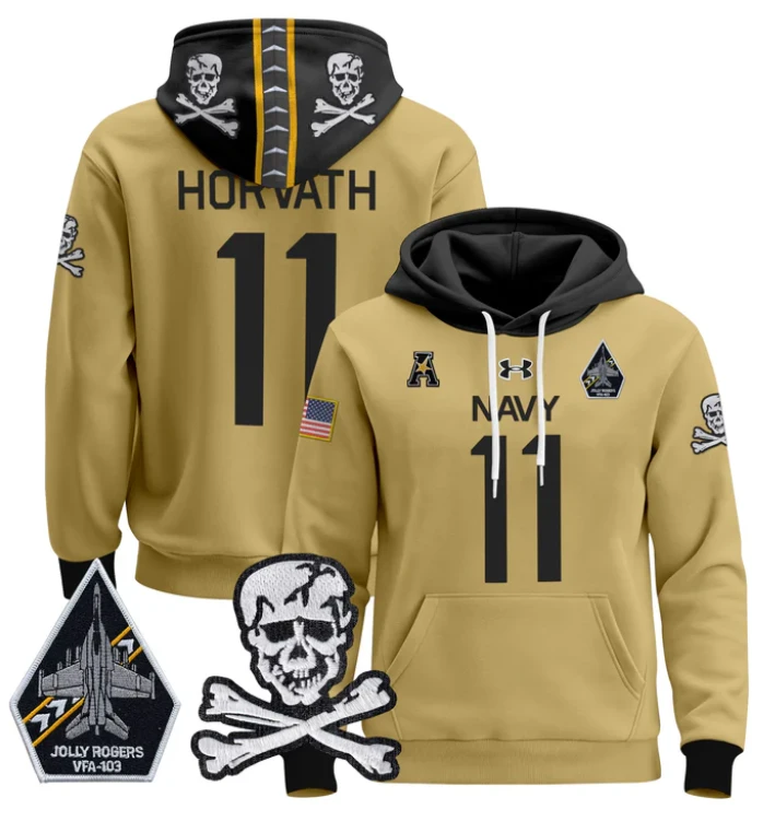 Blake Horvath Hoodie #11 Navy Midshipmen Pullover Jolly Rogers Patch by Hoodie Pullover